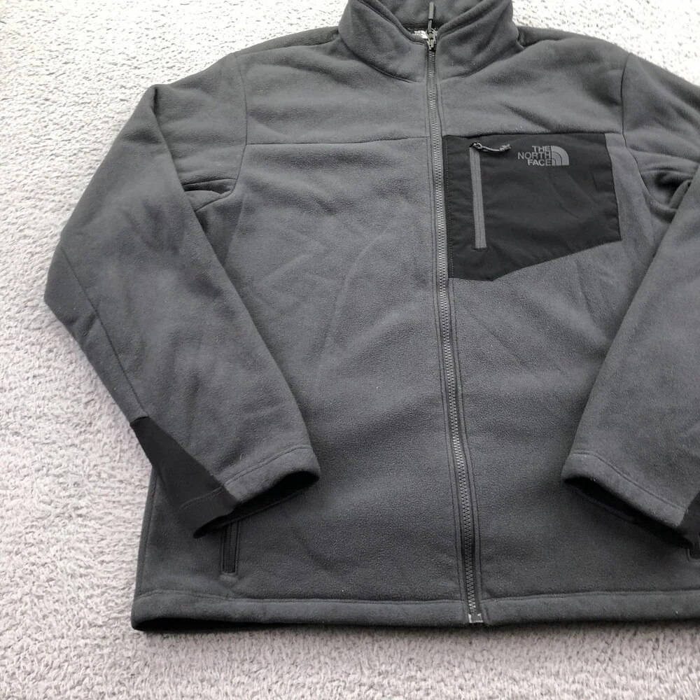 The North Face Jacket Mens Large Gray Fleece Full Zip Chest Pocket Outdoor